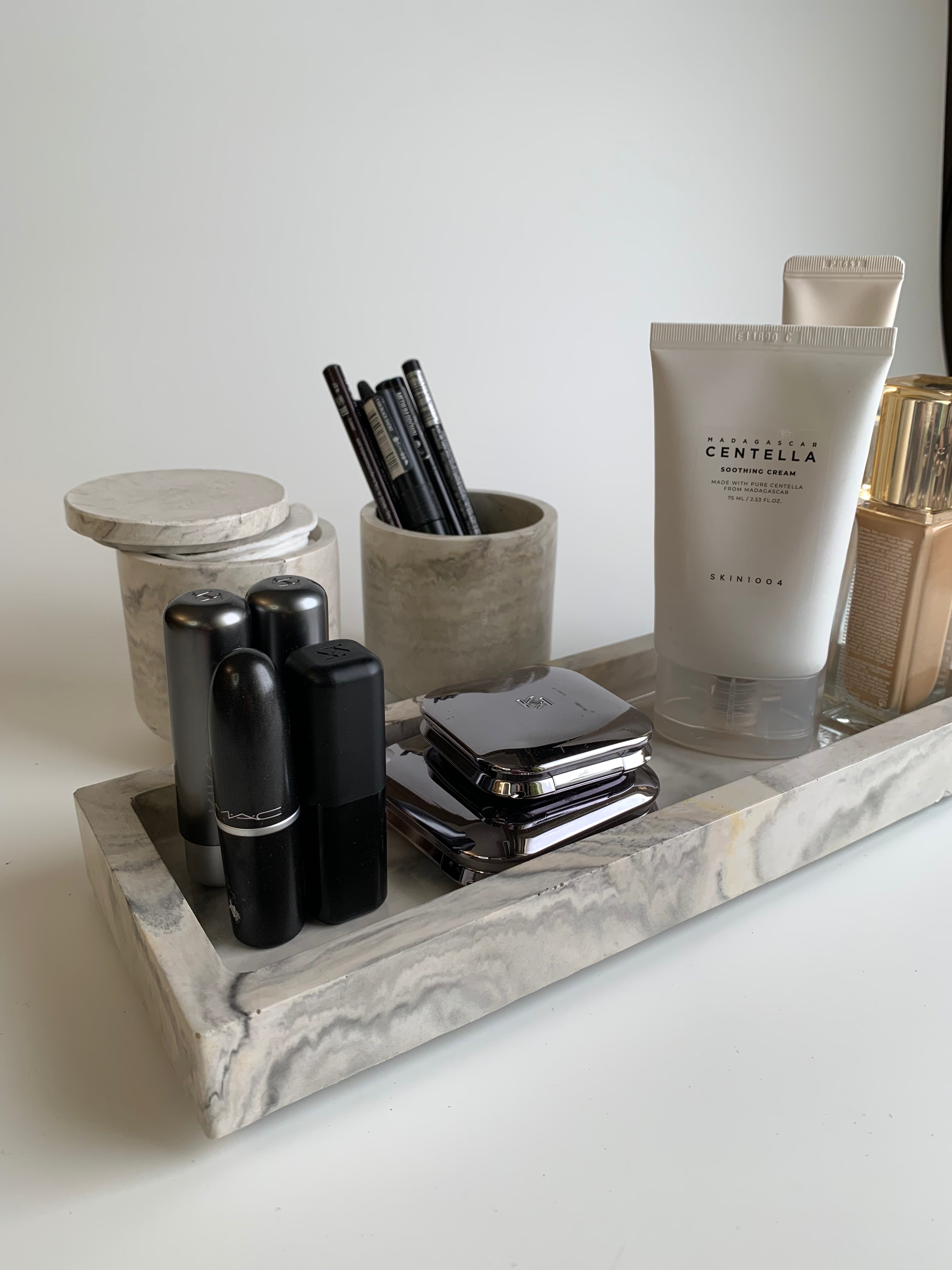 Marble vanity set | black, white, & hint of yellow