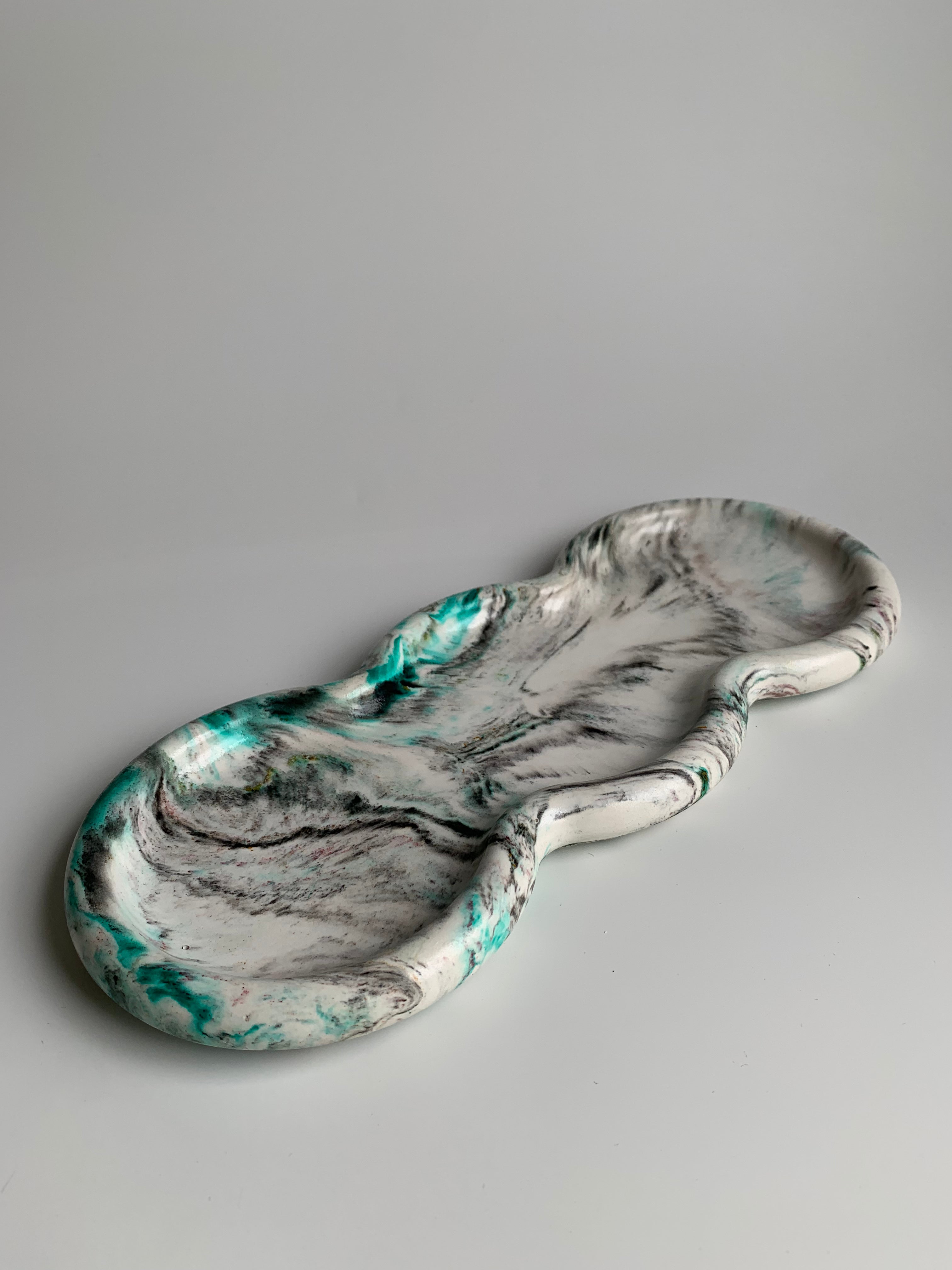 Triple Rings Tray | Teal Marble