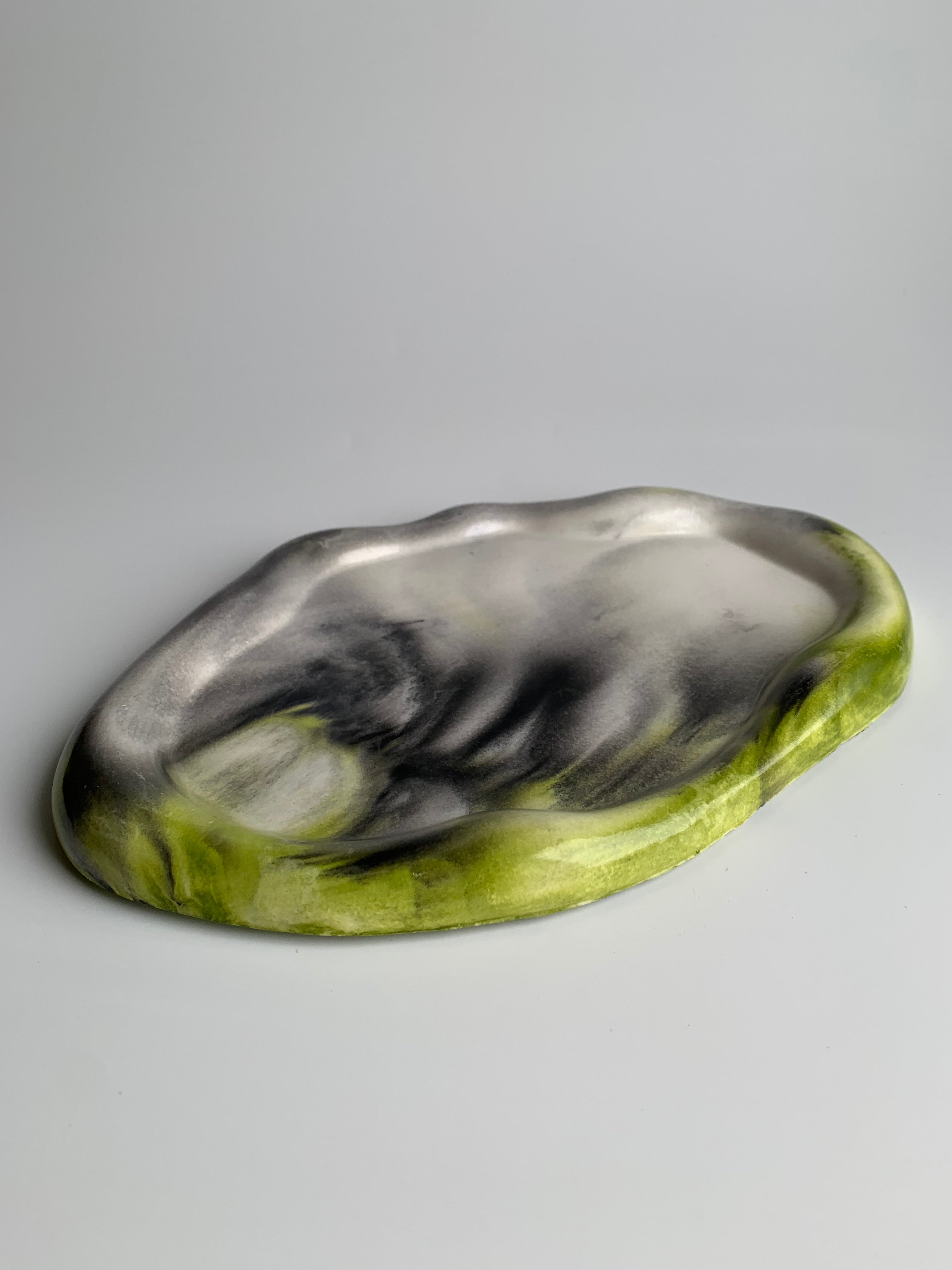Organic shaped Tray | Lime Green & Black Marble