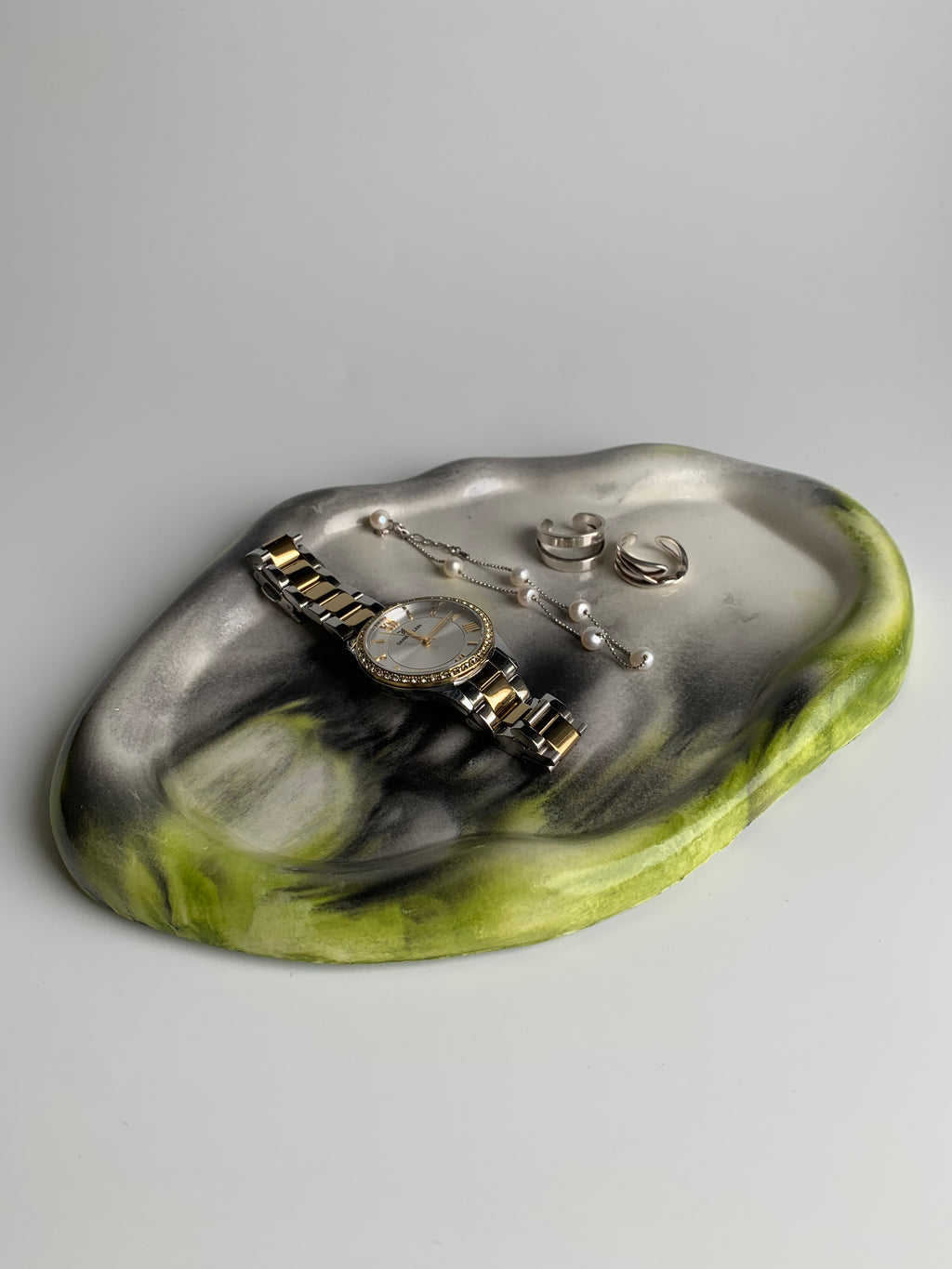Organic shaped Tray | Lime Green & Black Marble