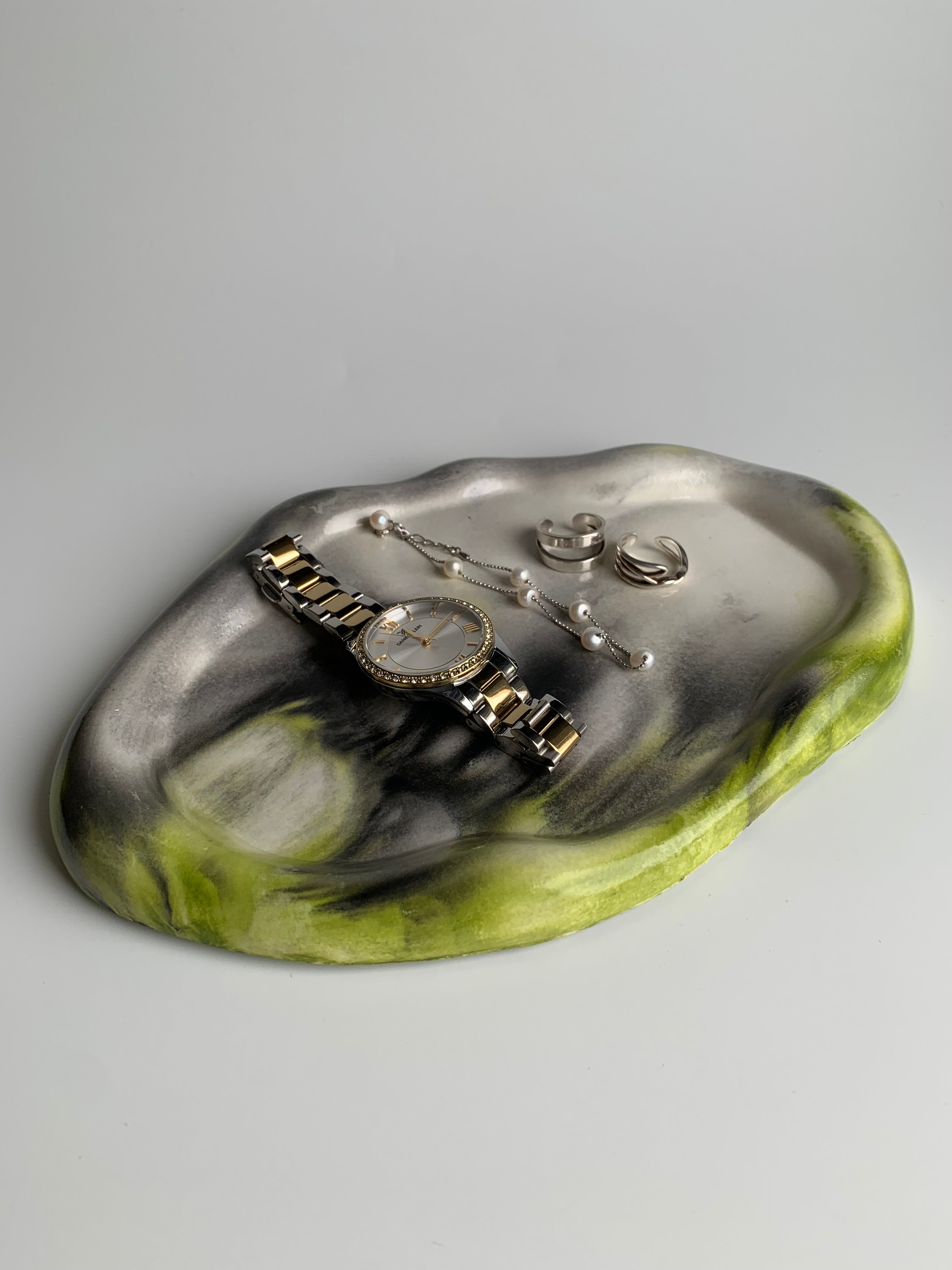 Organic shaped Tray | Lime Green & Black Marble