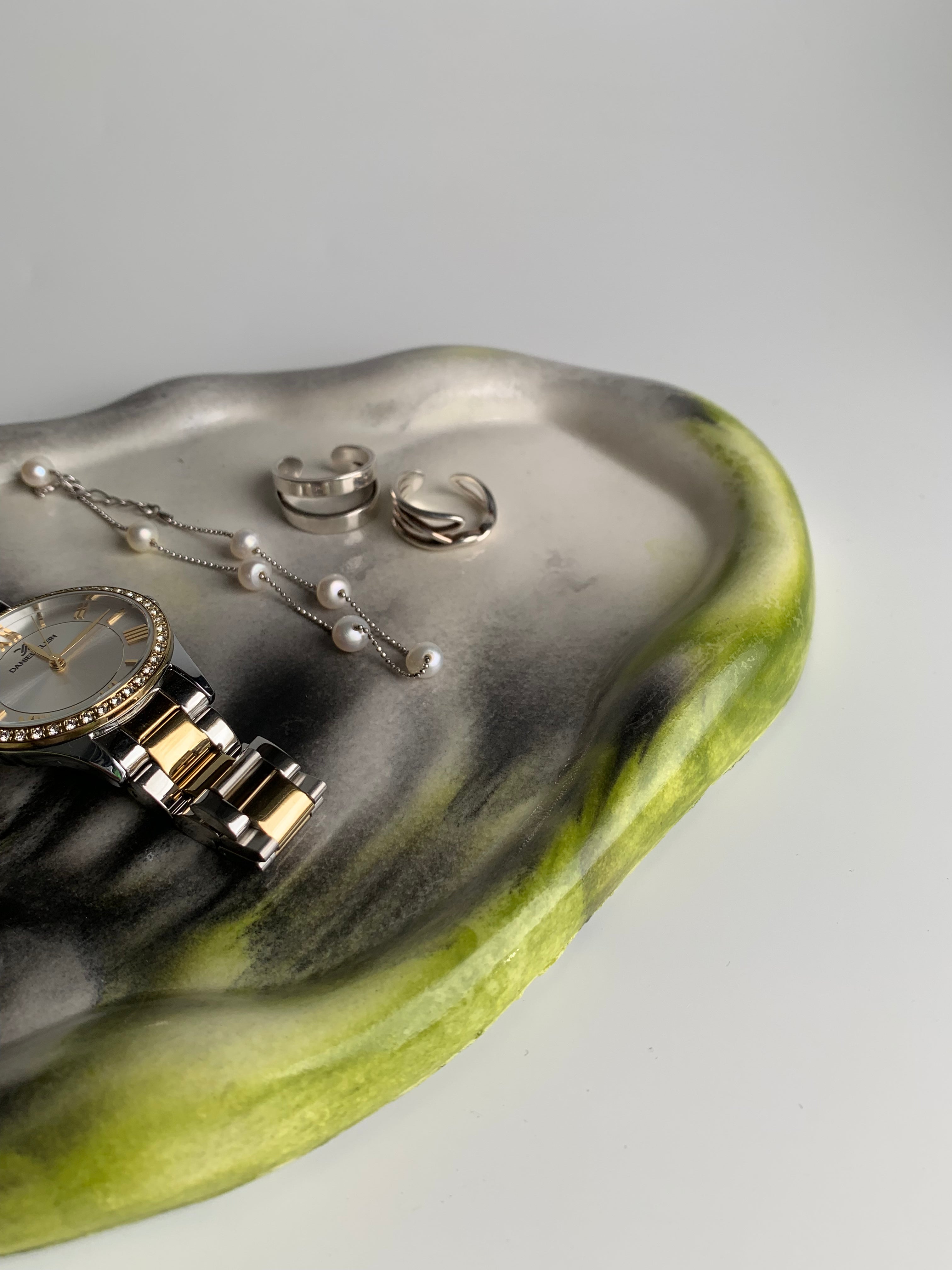 Organic shaped Tray | Lime Green & Black Marble