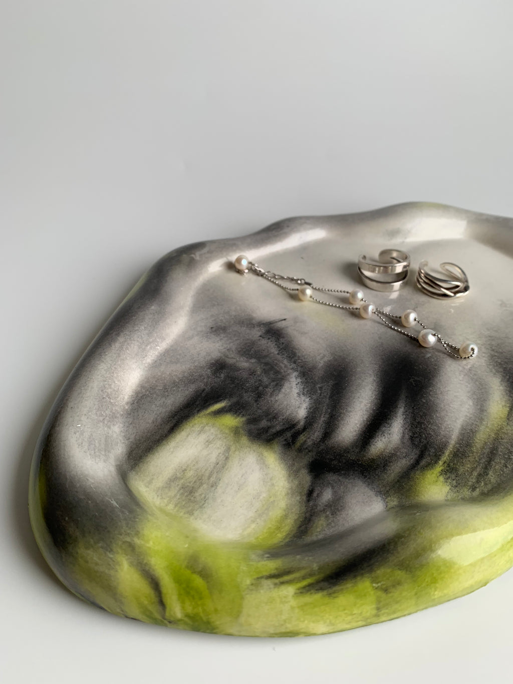 Organic shaped Tray | Lime Green & Black Marble
