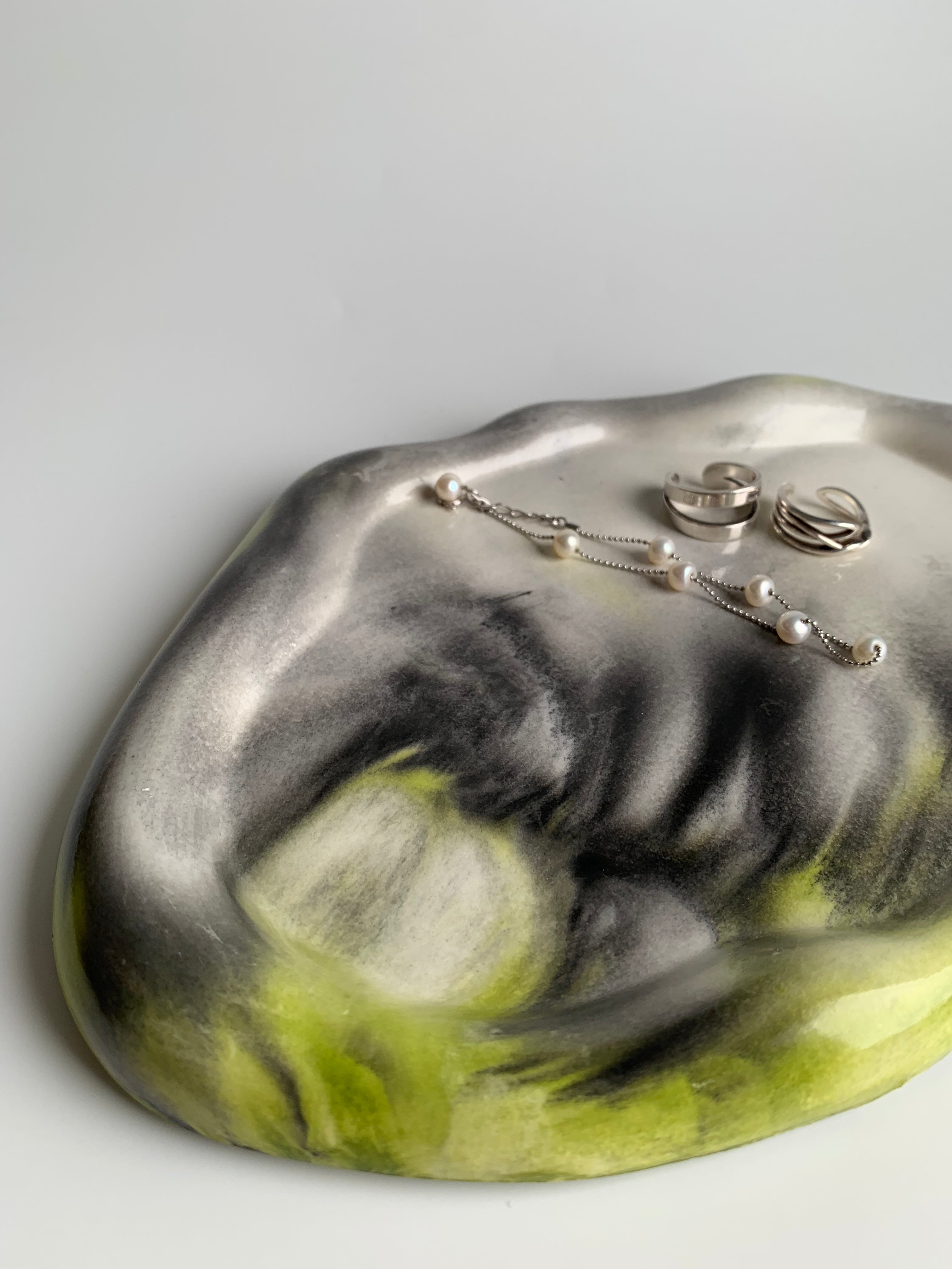 Organic shaped Tray | Lime Green & Black Marble