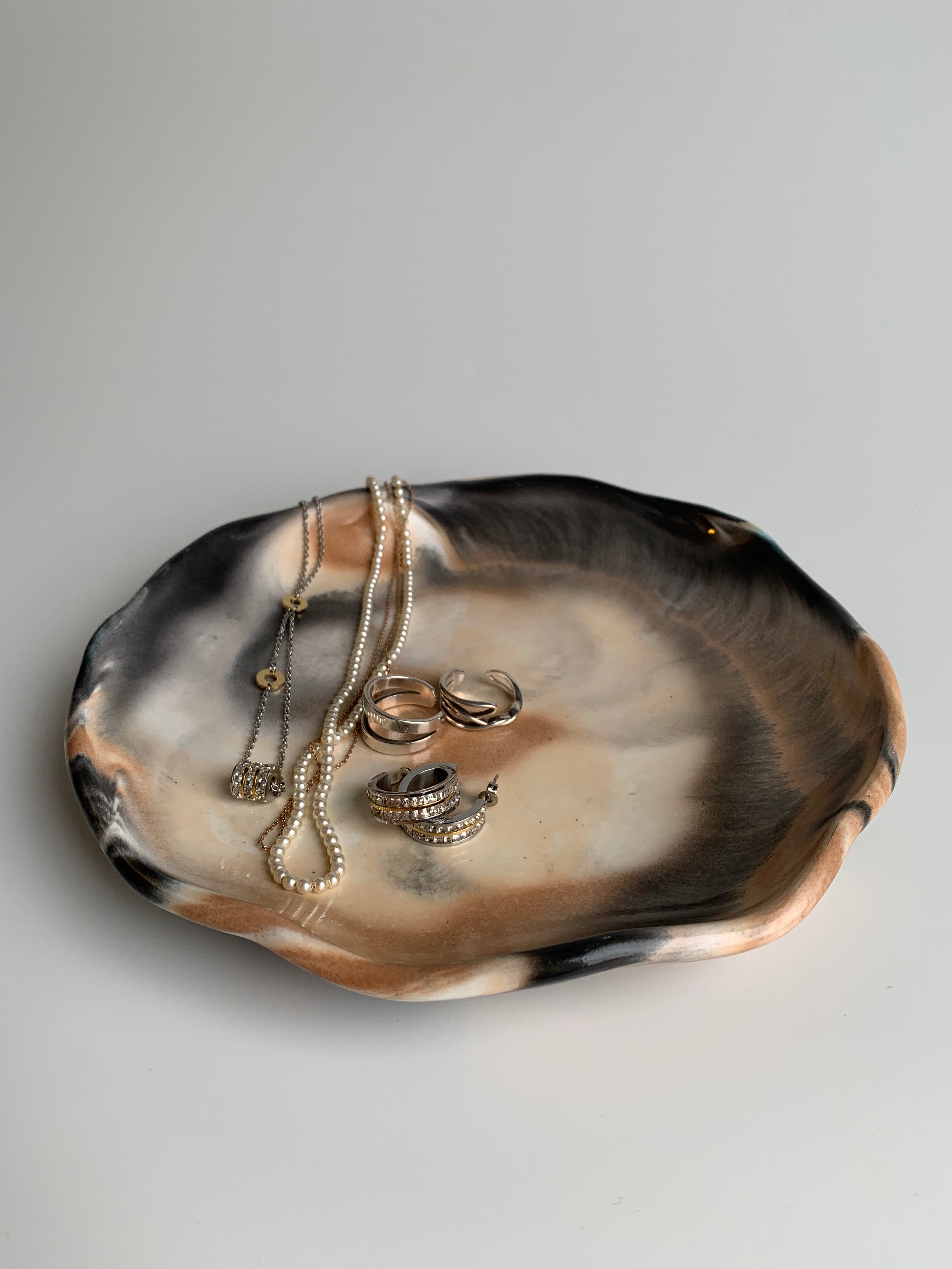 Round Trinket Dish | Black & Brown Marble