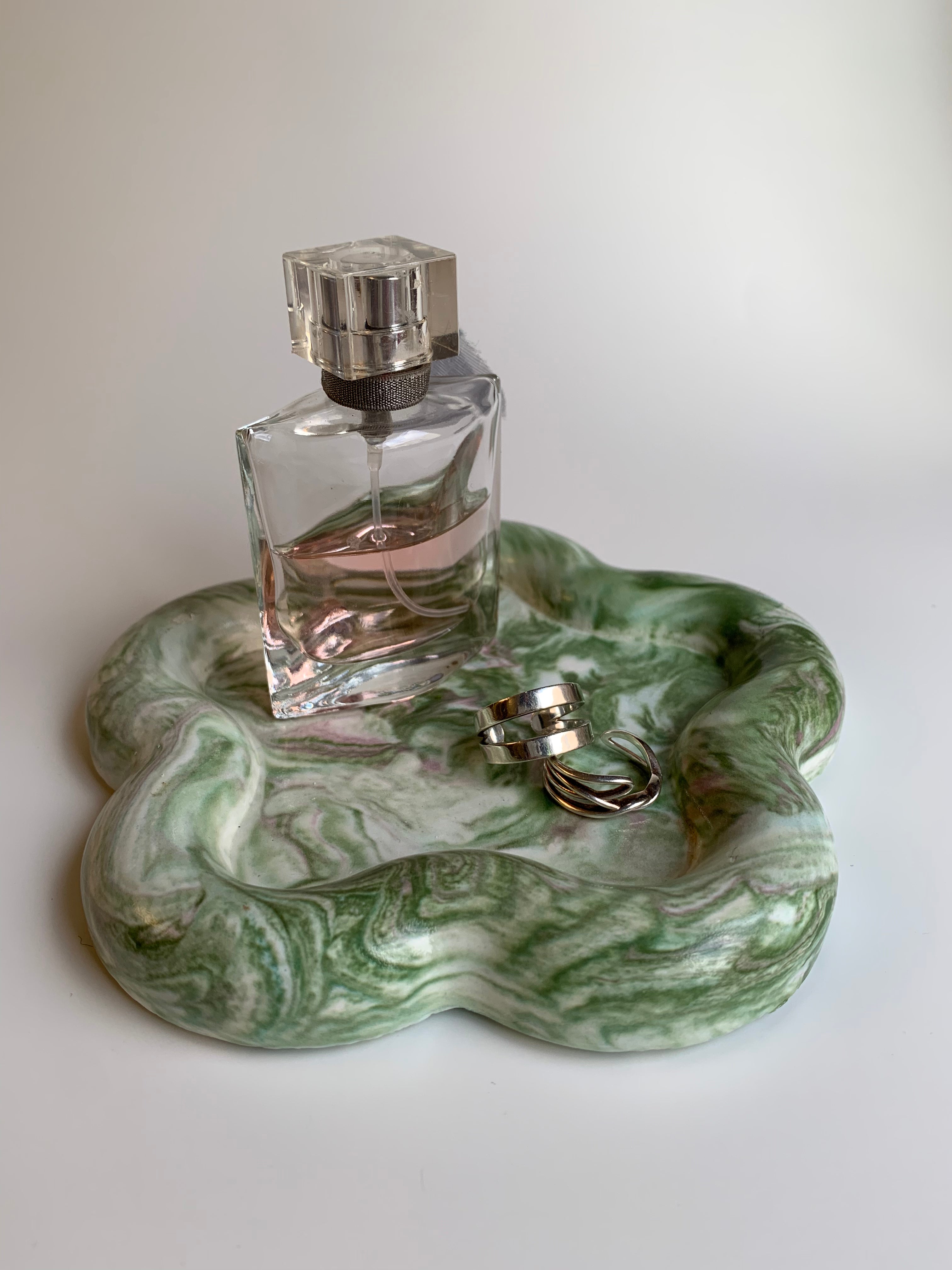 Green & pink marble trinket dish