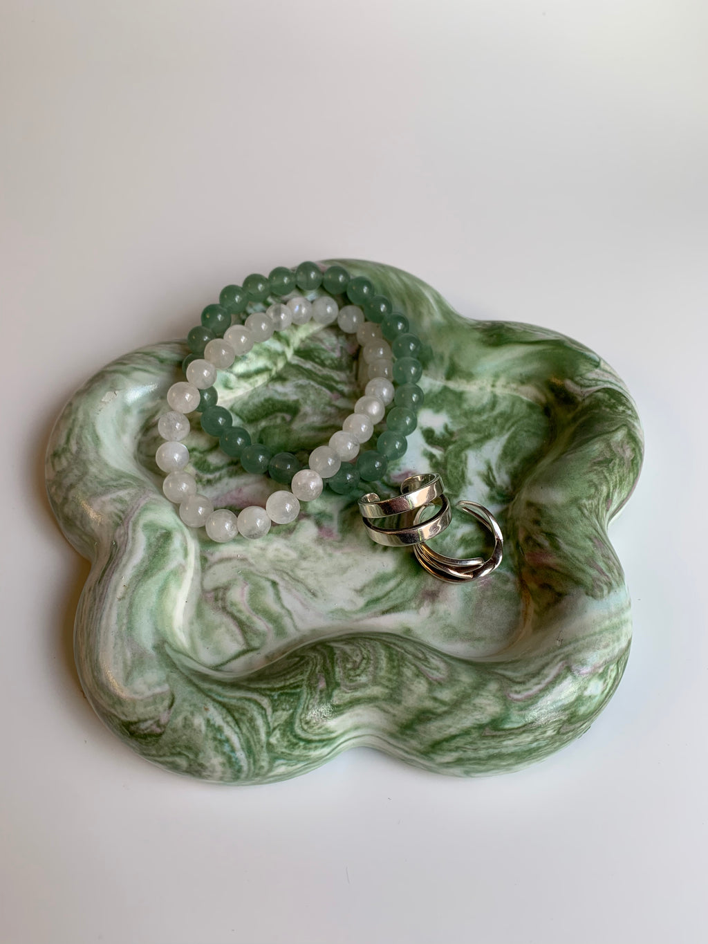 Green & pink marble trinket dish