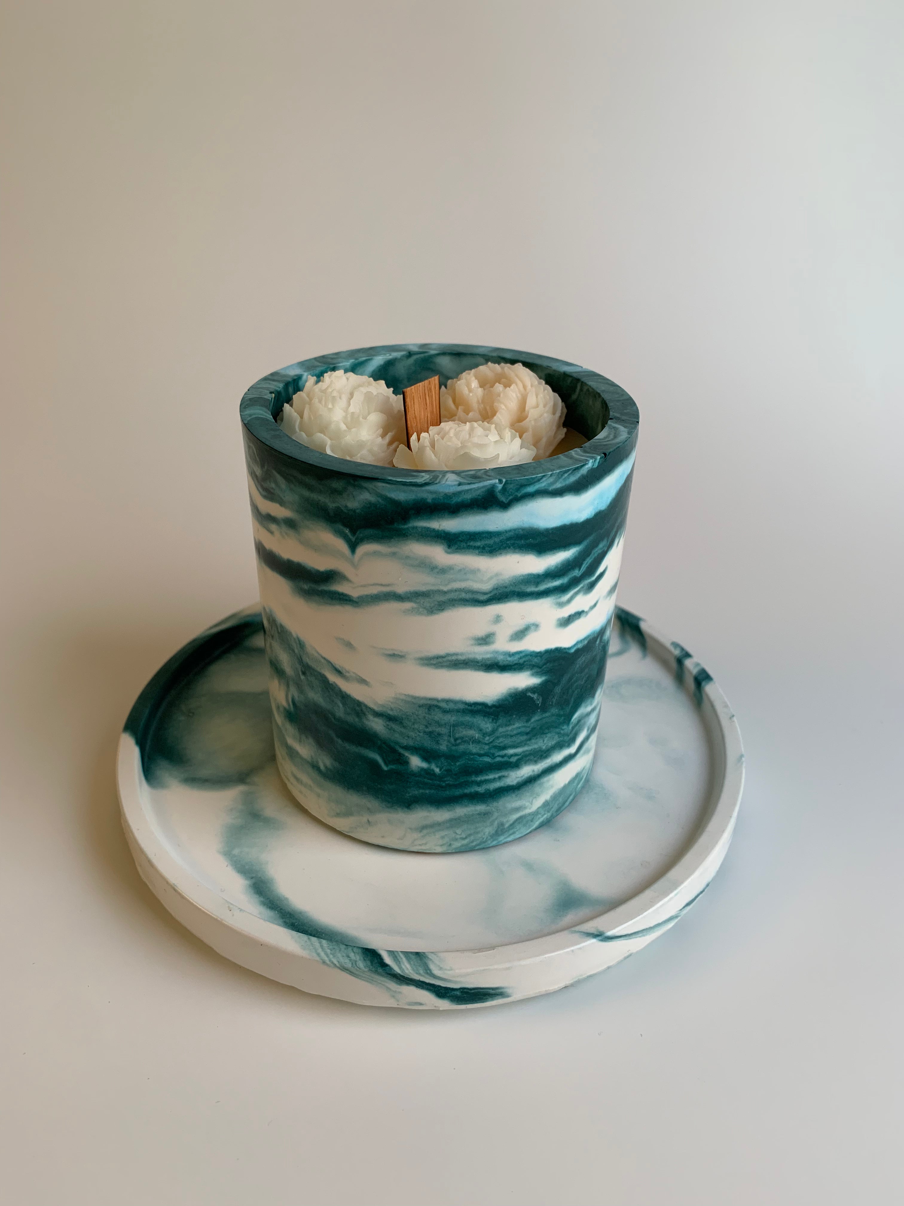 Floral scented candle set | Dark turquoise marble color