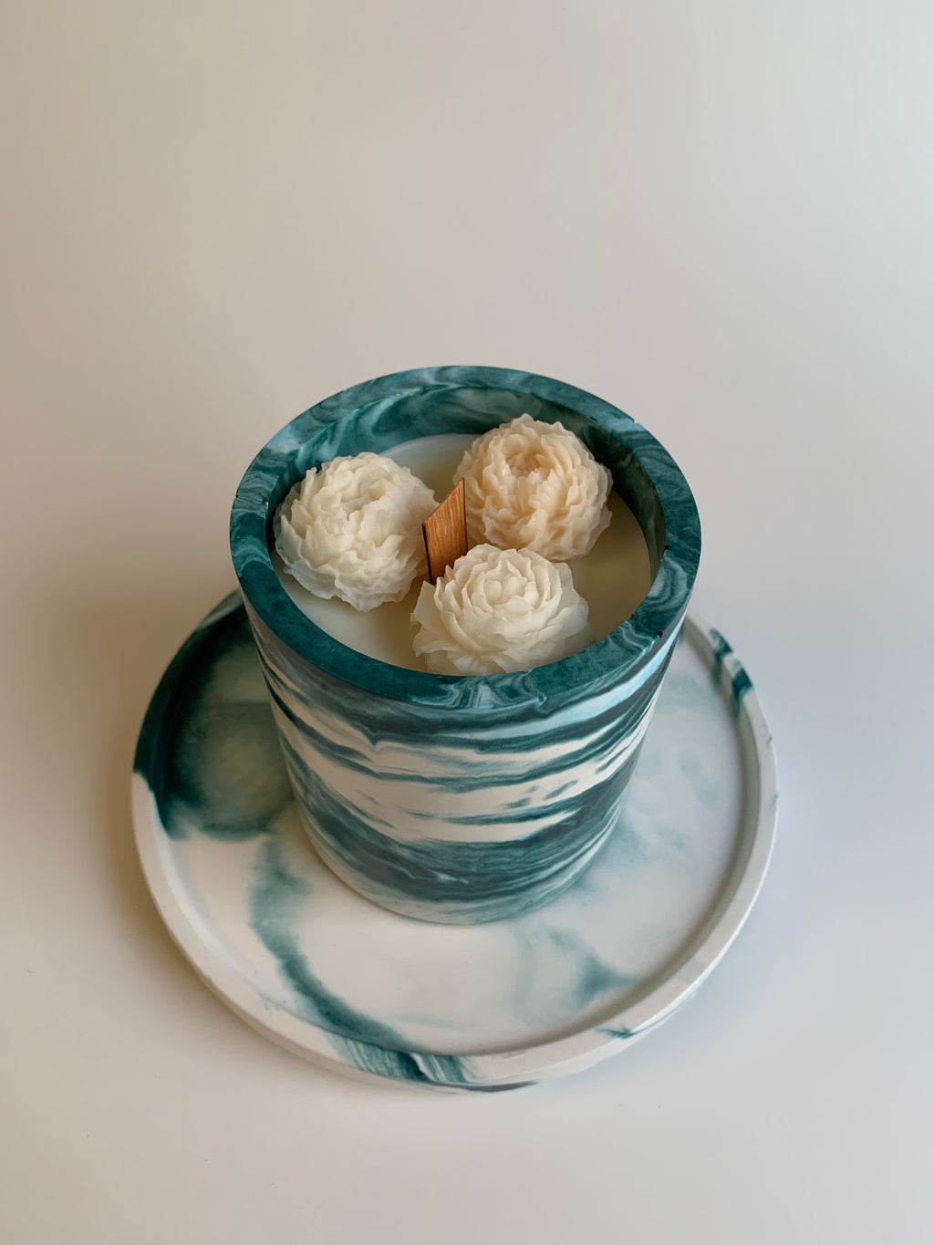 Floral scented candle set | Dark turquoise marble color
