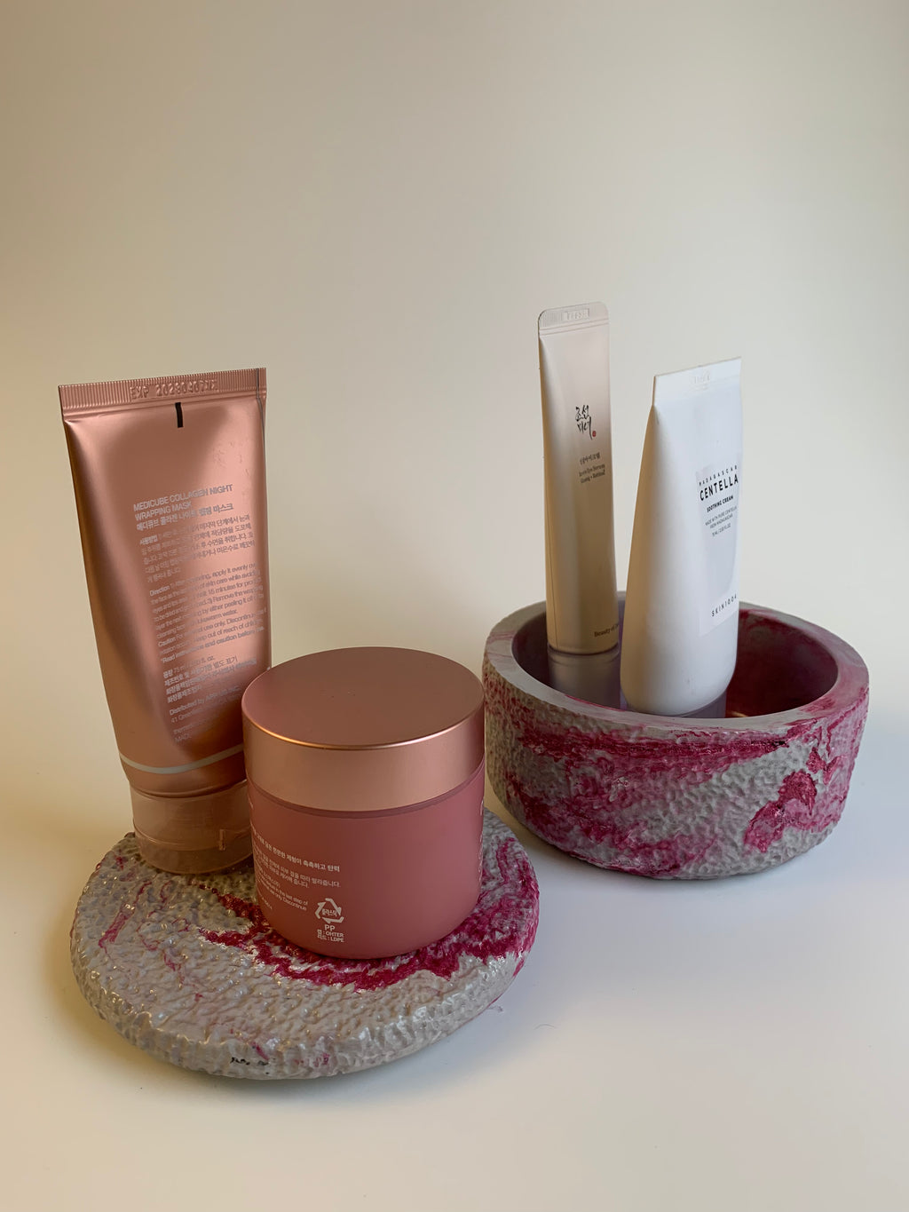 Cotton pads wide Jar | Grey & pink marble