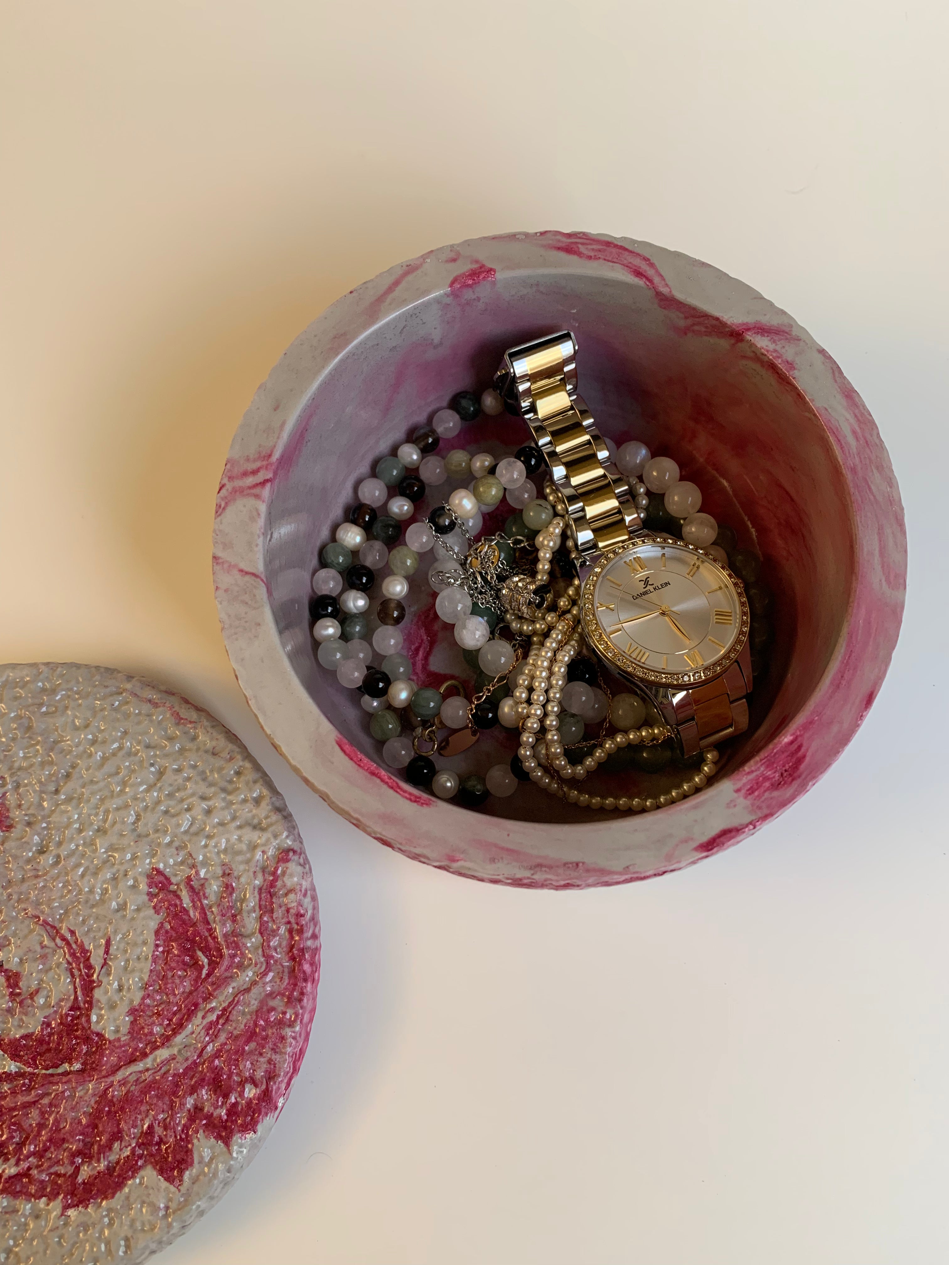 Cotton pads wide Jar | Grey & pink marble