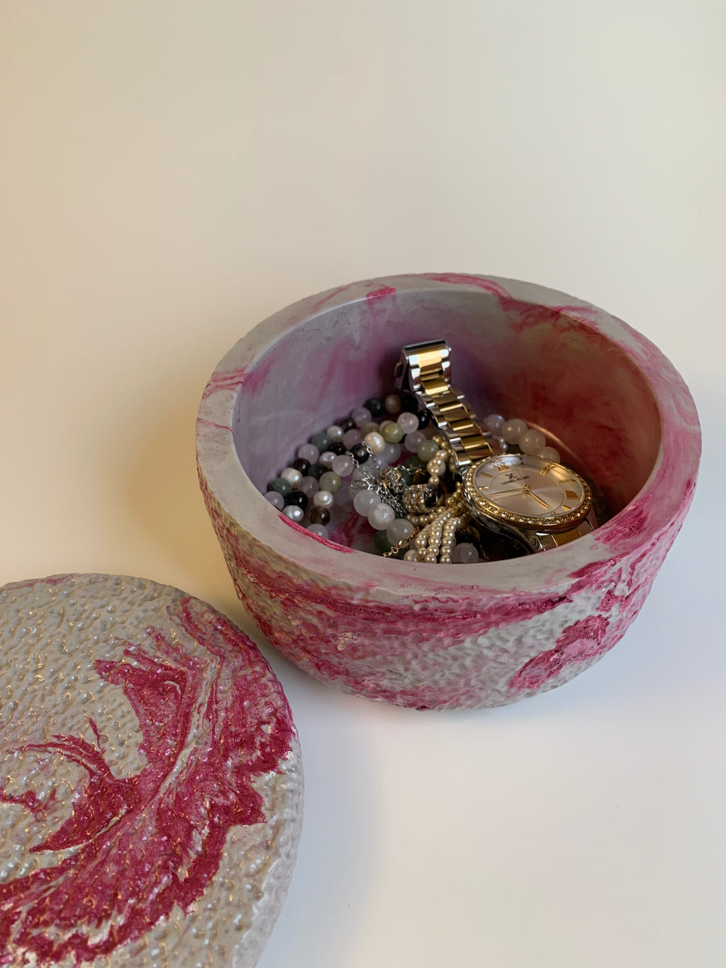 Cotton pads wide Jar | Grey & pink marble