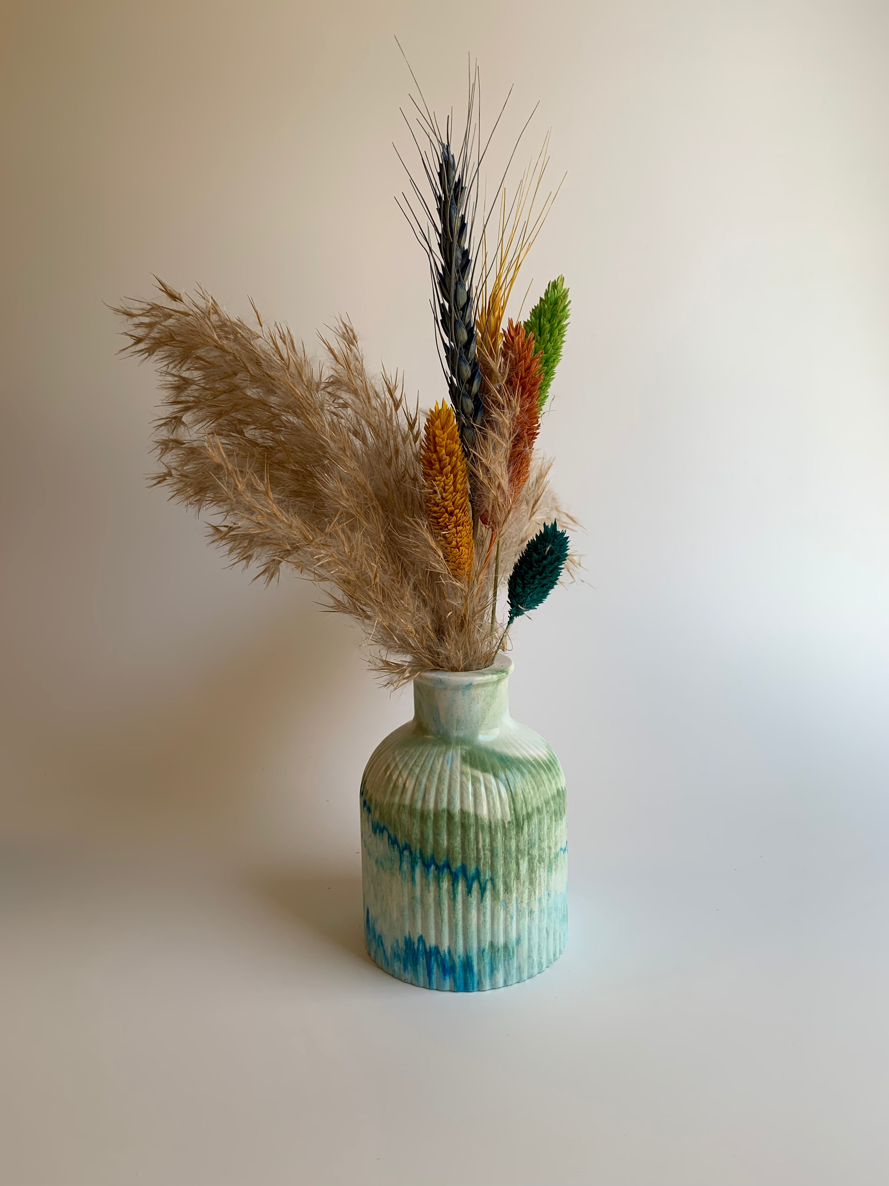 Green & Aqua Blue Marbled Vase