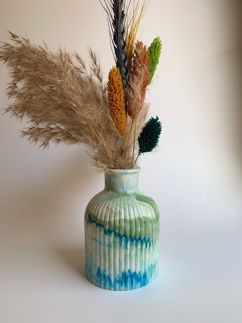 Green & Aqua Blue Marbled Vase