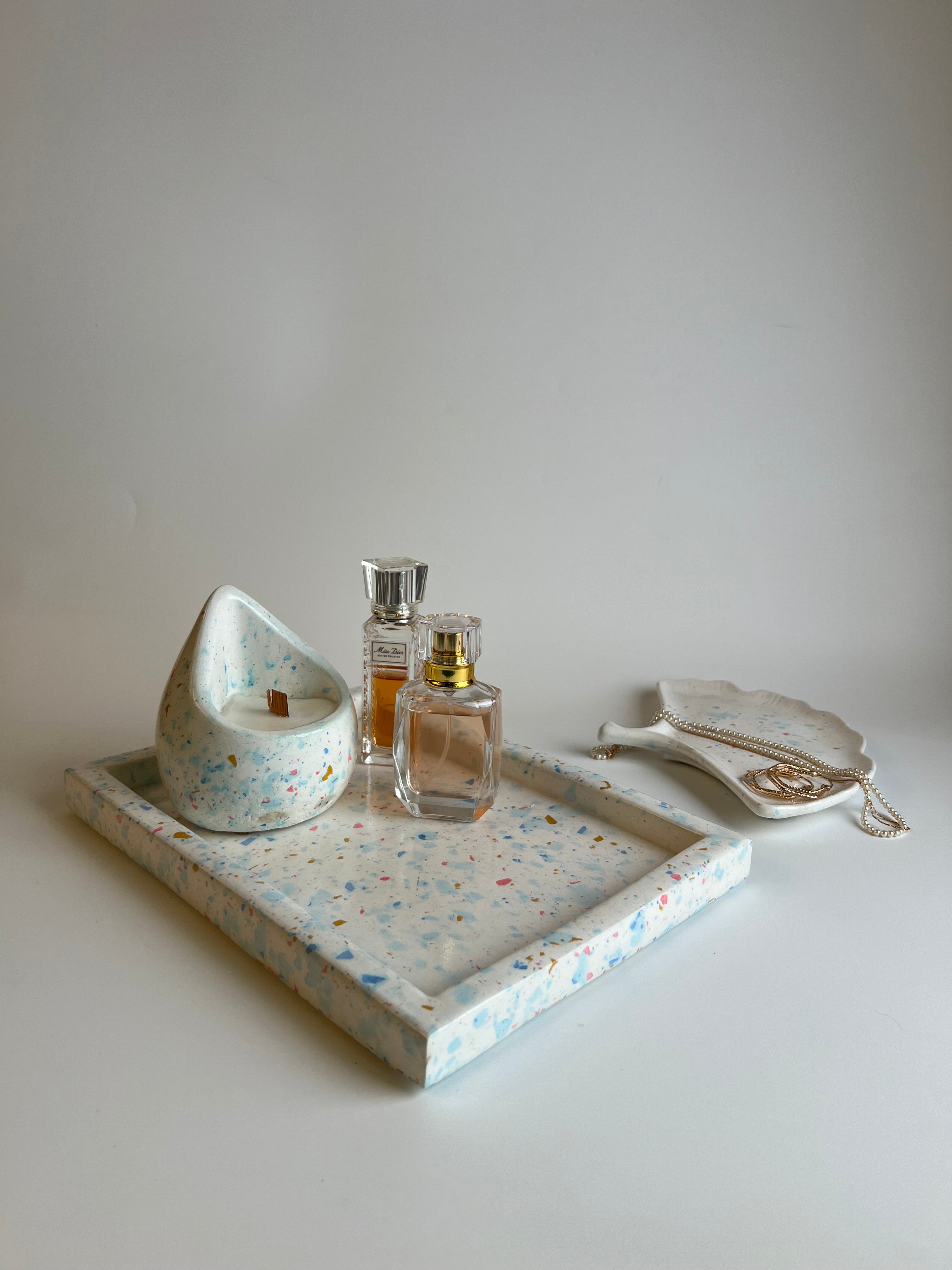 Terrazo Vanity set with a candle | Multicolor