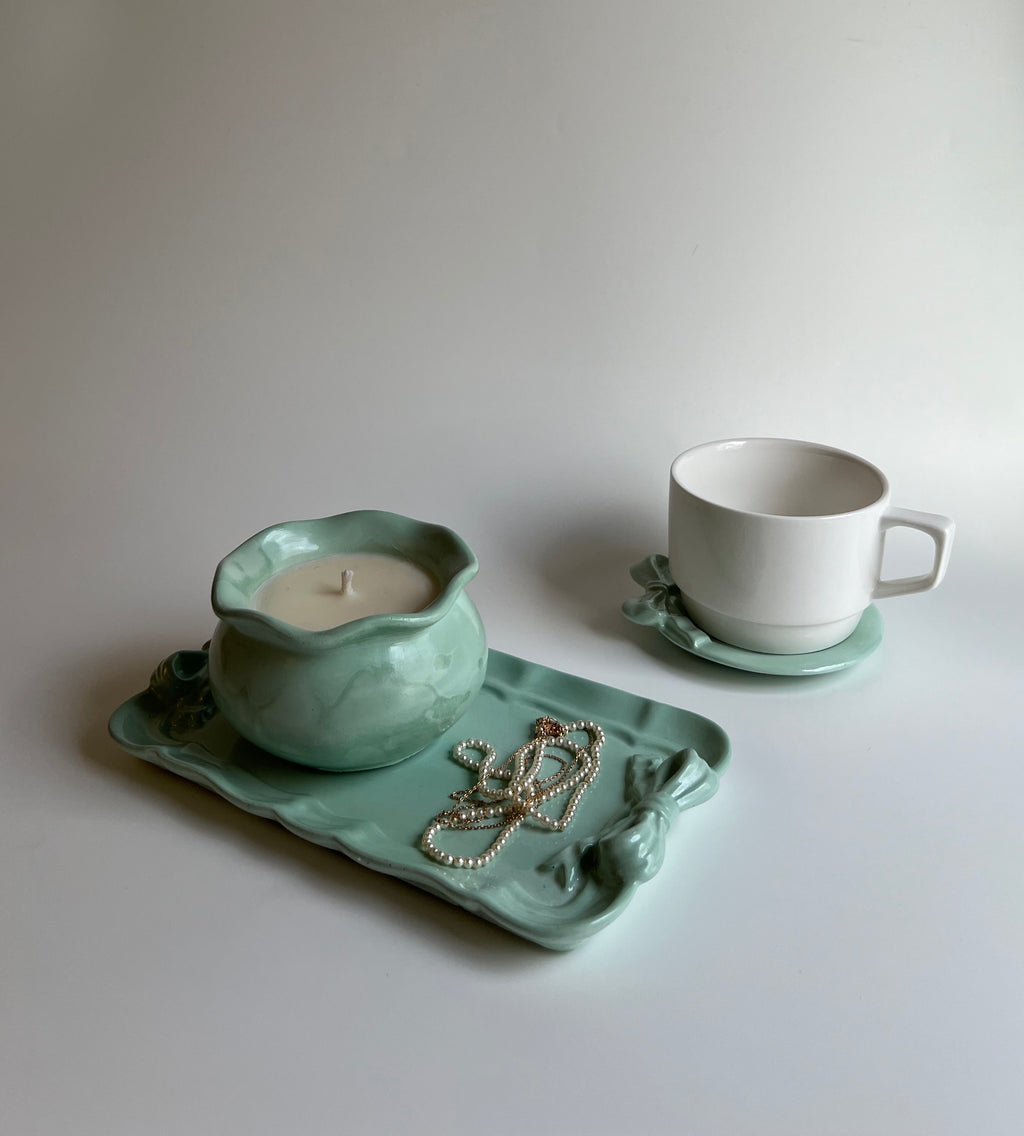 Vanity set with a candle | Dark Mint Green