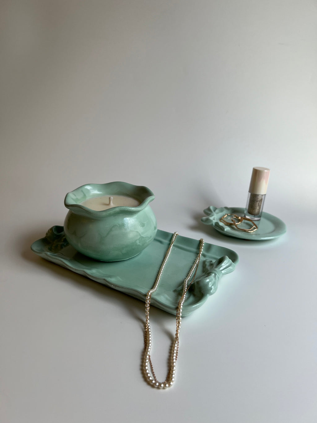 Vanity set with a candle | Dark Mint Green
