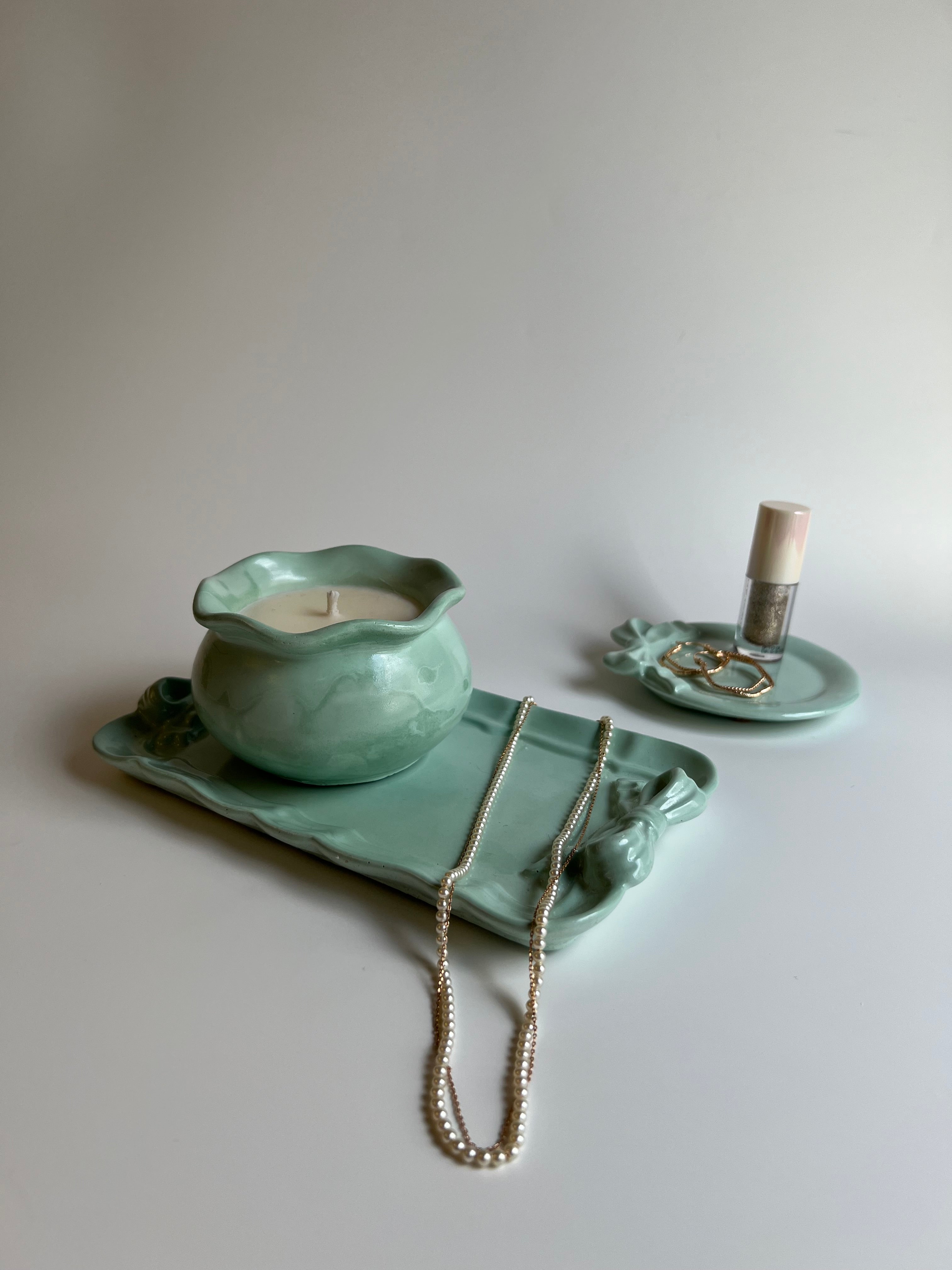 Vanity set with a candle | Dark Mint Green