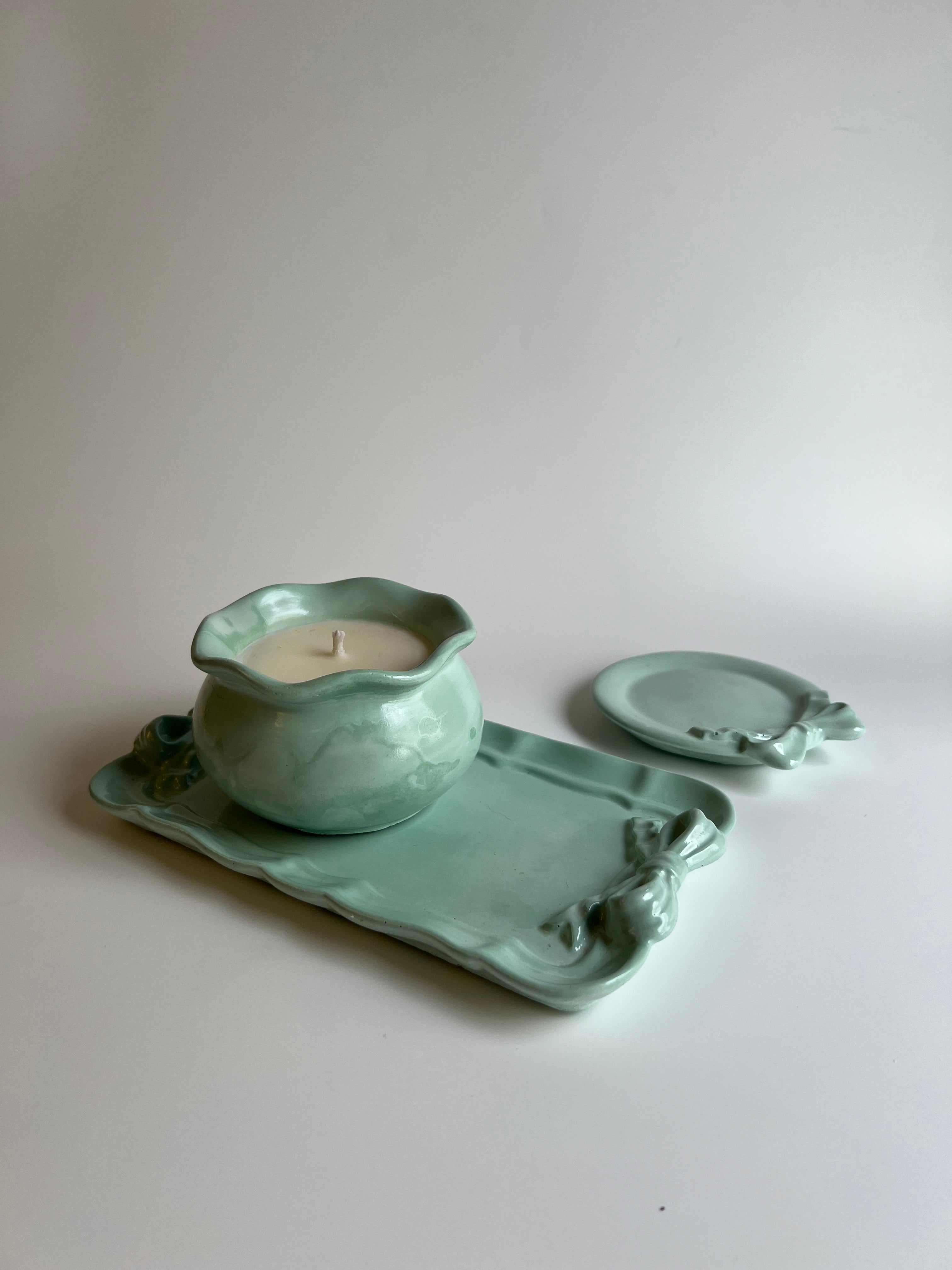 Vanity set with a candle | Dark Mint Green