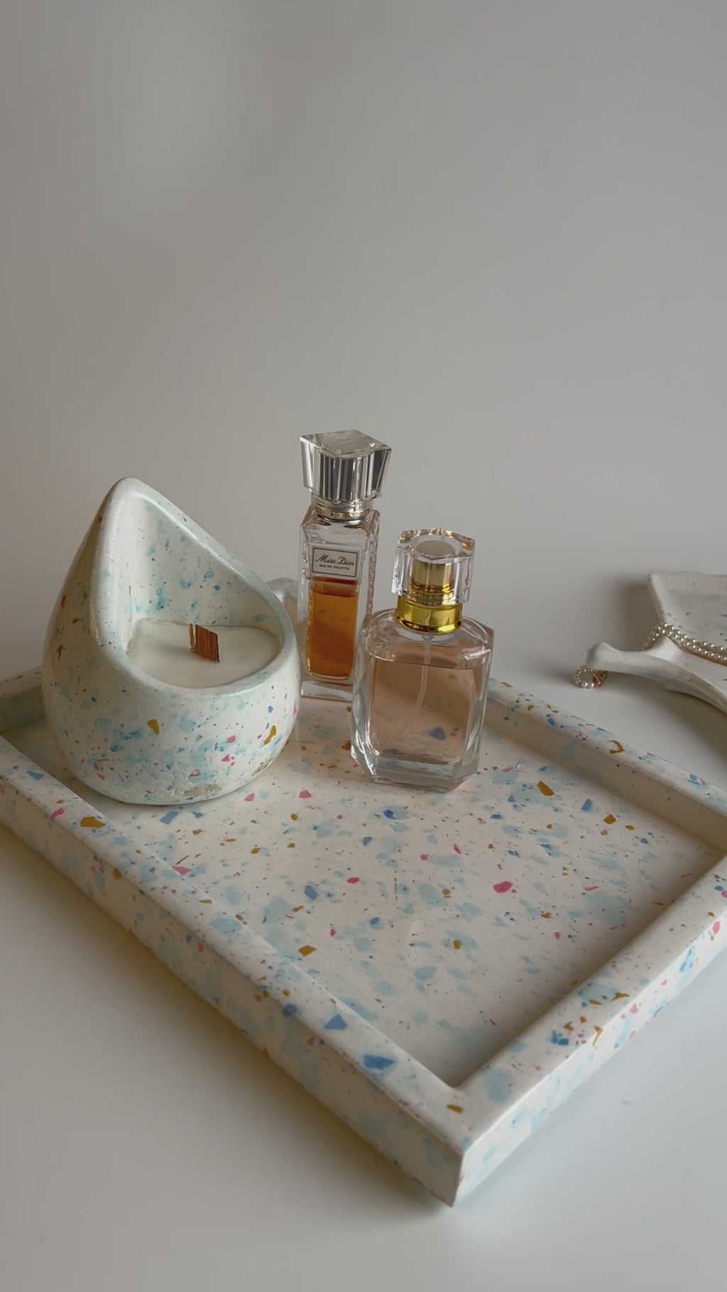 Terrazo Vanity set with a candle | Multicolor