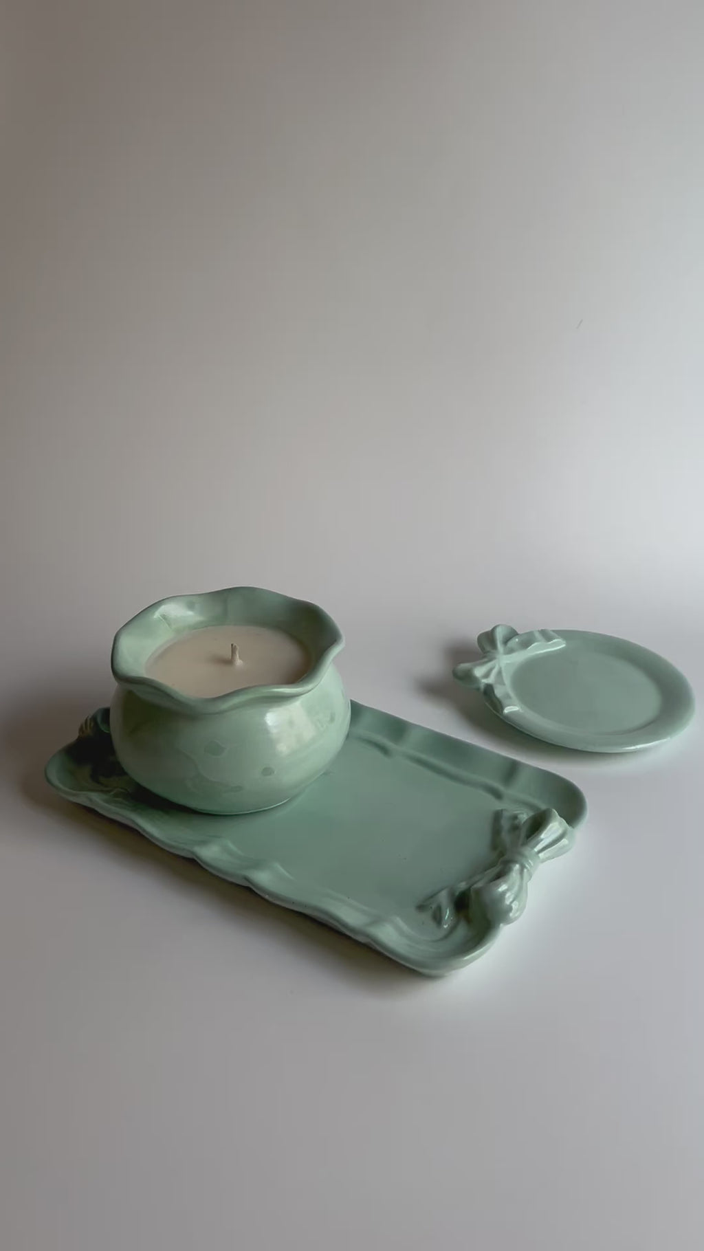 Vanity set with a candle | Dark Mint Green