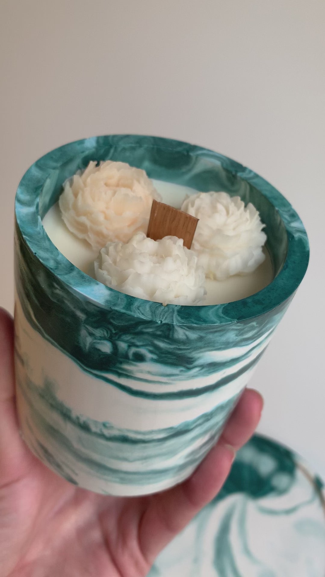 Floral scented candle set | Dark turquoise marble color