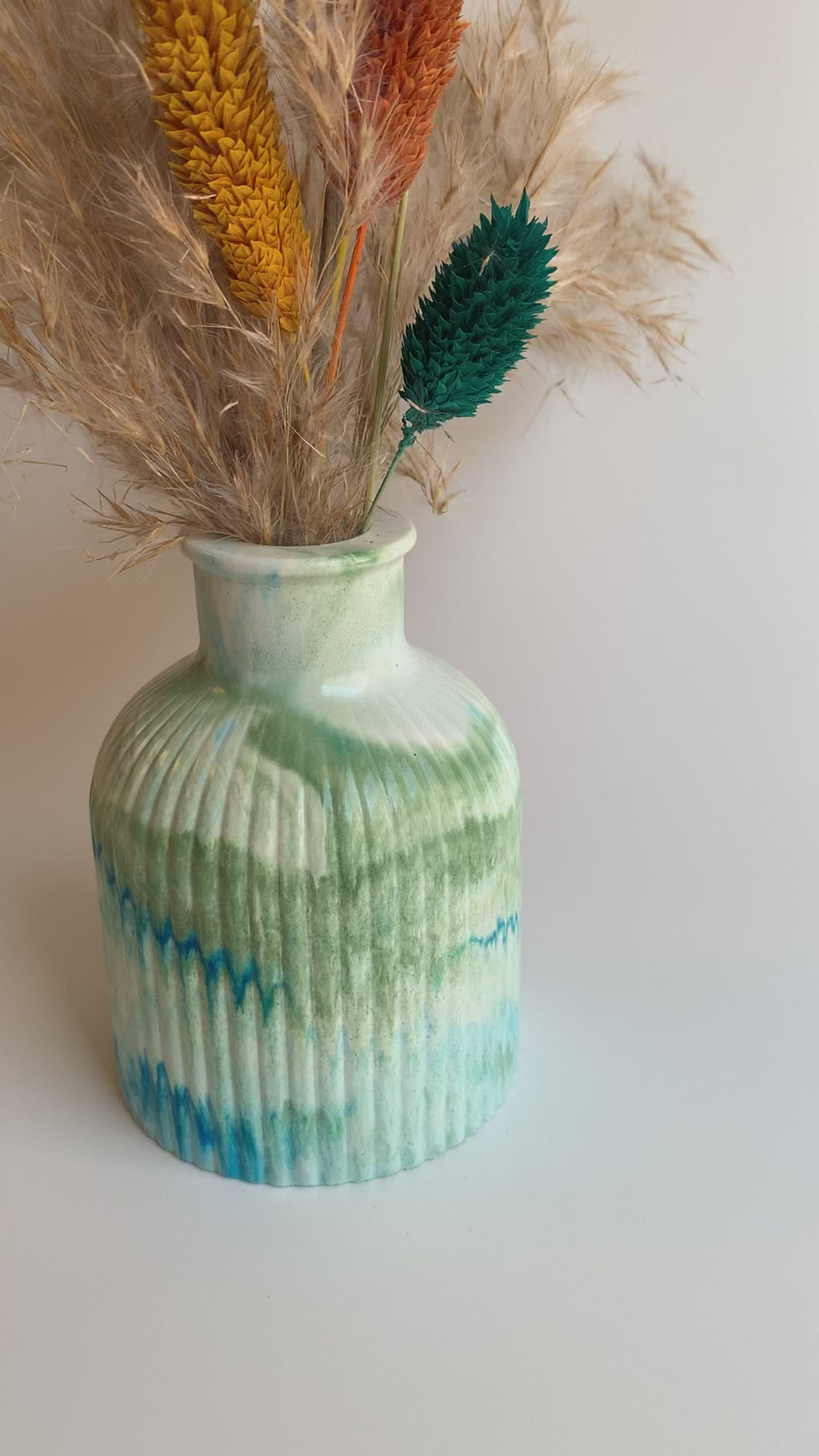 Green & Aqua Blue Marbled Vase